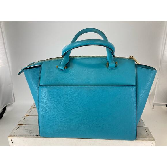 MICHAEL KORS, LARGE BLUE PEBBLED LEATHER HANDBAG - Picture 3 of 16